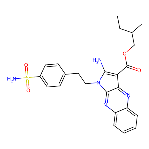 2-methylbutyl 2-amino-1-(4-sulfamoylphenethyl)-1H-pyrrolo[2,3-b]quinoxaline-3-carboxylate structure