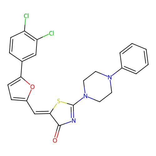 (5Z)-5-[[5-(3,4-dichlorophenyl)furan-2-yl]methylidene]-2-(4-phenylpiperazin-1-yl)-1,3-thiazol-4-one structure
