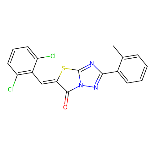 (5Z)-5-(2,6-dichlorobenzylidene)-2-(2-methylphenyl)[1,3]thiazolo[3,2-b][1,2,4]triazol-6(5H)-one structure