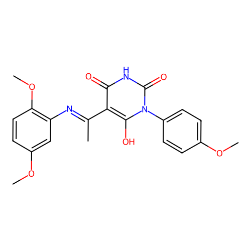 (Z)-5-(1-((2,5-dimethoxyphenyl)amino)ethylidene)-1-(4-methoxyphenyl)pyrimidine-2,4,6(1H,3H,5H)-trione structure