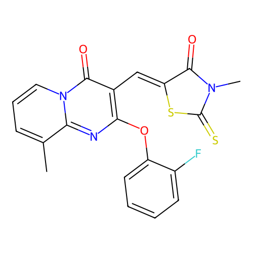 2-(2-fluorophenoxy)-9-methyl-3-[(Z)-(3-methyl-4-oxo-2-thioxo-1,3-thiazolidin-5-ylidene)methyl]-4H-pyrido[1,2-a]pyrimidin-4-one structure