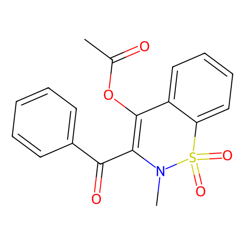2-Methyl-1,1-dioxo-3-(phenylcarbonyl)benzo[e]1,2-thiazin-4-yl acetate structure