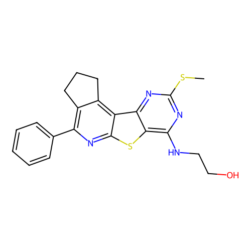 2-((9-(methylthio)-4-phenyl-2,3-dihydro-1H-cyclopenta[4',5']pyrido[3',2':4,5]thieno[3,2-d]pyrimidin-7-yl)amino)ethanol structure