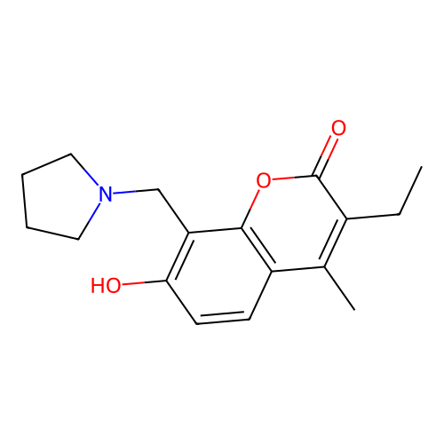 3-ethyl-7-hydroxy-4-methyl-8-(pyrrolidin-1-ylmethyl)-2H-chromen-2-one structure