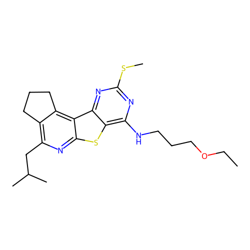N-(3-ethoxypropyl)-4-(2-methylpropyl)-9-(methylsulfanyl)-2,3-dihydro-1H-cyclopenta[4',5']pyrido[3',2':4,5]thieno[3,2-d]pyrimidin-7-amine structure