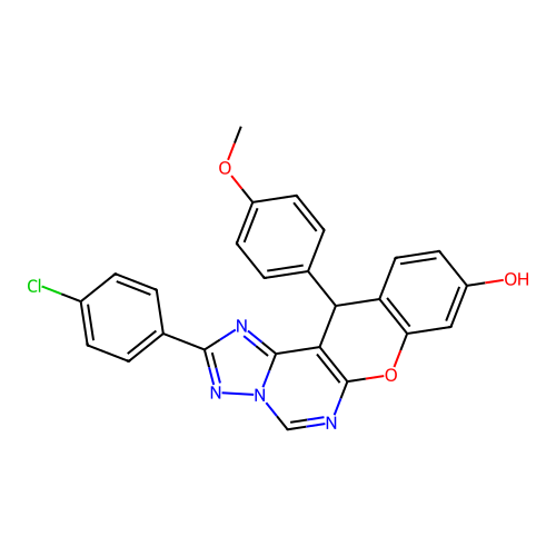 2-(4-chlorophenyl)-12-(4-methoxyphenyl)-12H-chromeno[3,2-e][1,2,4]triazolo[1,5-c]pyrimidin-9-ol structure