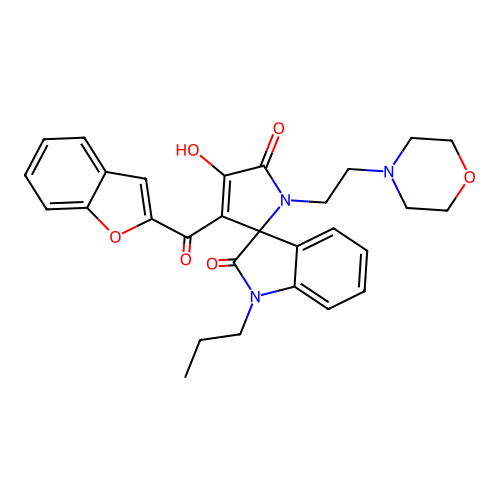 3'-(1-benzofuran-2-ylcarbonyl)-4'-hydroxy-1'-[2-(morpholin-4-yl)ethyl]-1-propylspiro[indole-3,2'-pyrrole]-2,5'(1H,1'H)-dione structure