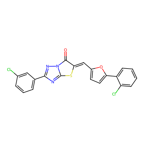 (5Z)-2-(3-chlorophenyl)-5-[[5-(2-chlorophenyl)furan-2-yl]methylidene]-[1,3]thiazolo[3,2-b][1,2,4]triazol-6-one structure