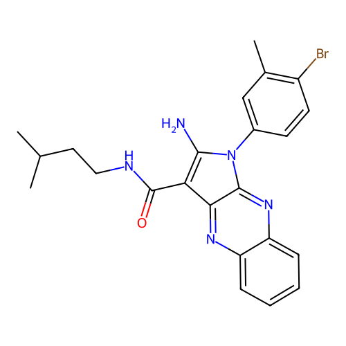 2-amino-1-(4-bromo-3-methylphenyl)-N-isopentyl-1H-pyrrolo[2,3-b]quinoxaline-3-carboxamide structure
