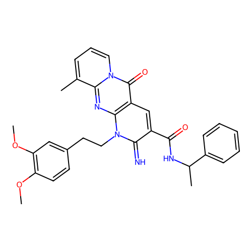 1-(3,4-dimethoxyphenethyl)-2-imino-10-methyl-5-oxo-N-(1-phenylethyl)-2,5-dihydro-1H-dipyrido[1,2-a:2',3'-d]pyrimidine-3-carboxamide structure