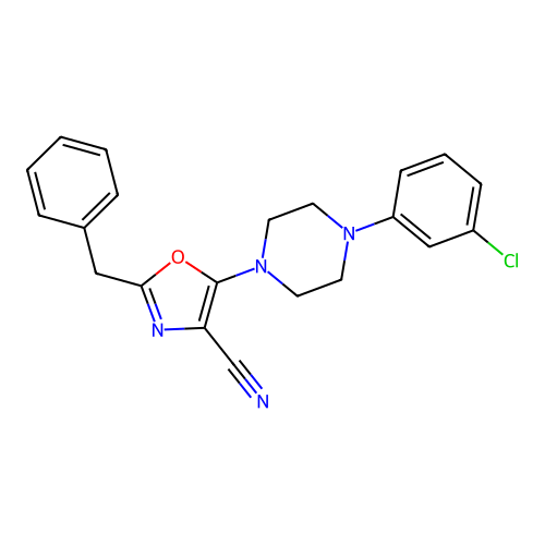 2-Benzyl-5-[4-(3-chlorophenyl)piperazin-1-yl]-1,3-oxazole-4-carbonitrile structure