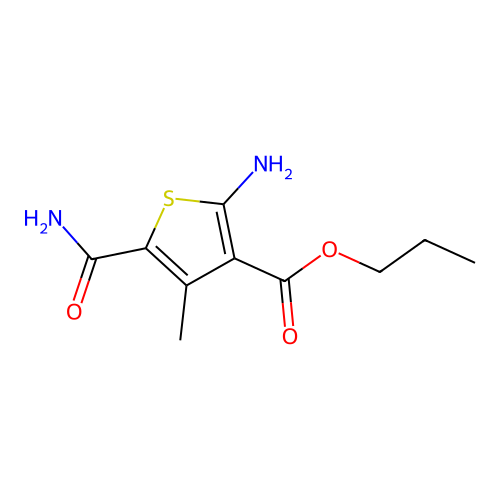 Propyl 2-amino-5-carbamoyl-4-methylthiophene-3-carboxylate structure
