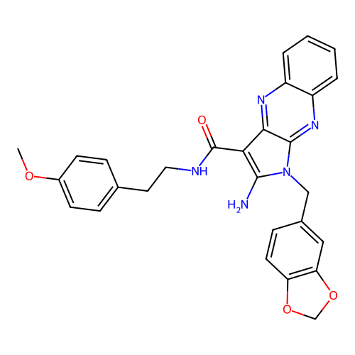 2-amino-1-(1,3-benzodioxol-5-ylmethyl)-N-[2-(4-methoxyphenyl)ethyl]-1H-pyrrolo[2,3-b]quinoxaline-3-carboxamide structure