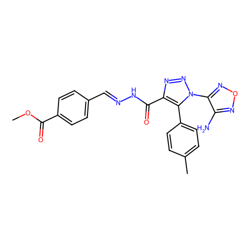 (E)-methyl 4-((2-(1-(4-amino-1,2,5-oxadiazol-3-yl)-5-(p-tolyl)-1H-1,2,3-triazole-4-carbonyl)hydrazono)methyl)benzoate structure