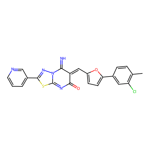 (6Z)-6-[[5-(3-chloro-4-methylphenyl)furan-2-yl]methylidene]-5-imino-2-pyridin-3-yl-[1,3,4]thiadiazolo[3,2-a]pyrimidin-7-one structure