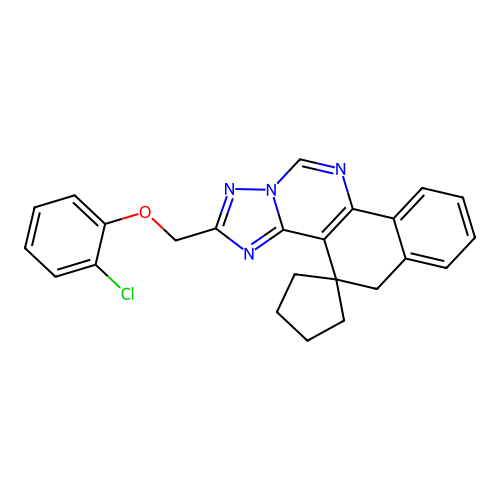 2-((2-chlorophenoxy)methyl)-5H-spiro[benzo[h][1,2,4]triazolo[1,5-c]quinazoline-4,1'-cyclopentane] structure
