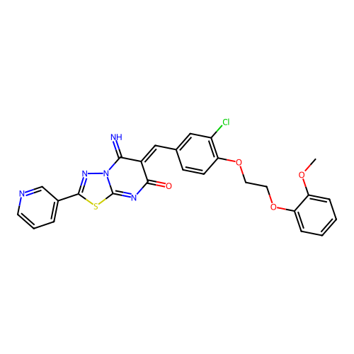 (6Z)-6-[[3-chloro-4-[2-(2-methoxyphenoxy)ethoxy]phenyl]methylidene]-5-imino-2-pyridin-3-yl-[1,3,4]thiadiazolo[3,2-a]pyrimidin-7-one structure