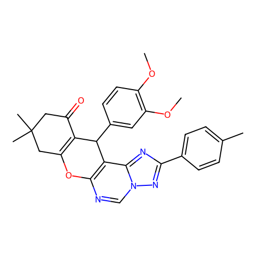 12-(3,4-dimethoxyphenyl)-9,9-dimethyl-2-(4-methylphenyl)-8,9,10,12-tetrahydro-11H-chromeno[3,2-e][1,2,4]triazolo[1,5-c]pyrimidin-11-one structure