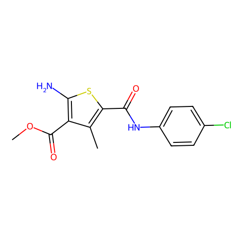 Methyl 2-amino-5-[(4-chlorophenyl)carbamoyl]-4-methylthiophene-3-carboxylate structure