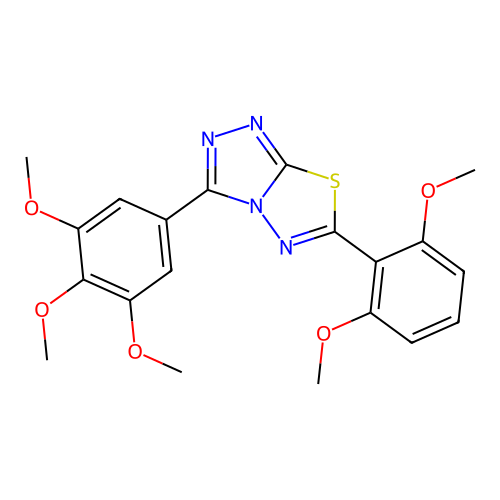 6-(2,6-dimethoxyphenyl)-3-(3,4,5-trimethoxyphenyl)-[1,2,4]triazolo[3,4-b][1,3,4]thiadiazole structure