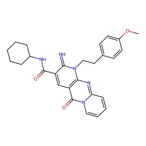 N-cyclohexyl-2-imino-1-[2-(4-methoxyphenyl)ethyl]-5-oxo-1,5-dihydro-2H-dipyrido[1,2-a:2',3'-d]pyrimidine-3-carboxamide structure