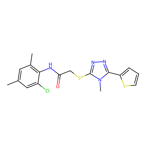 N-(2-chloro-4,6-dimethylphenyl)-2-{[4-methyl-5-(thiophen-2-yl)-4H-1,2,4-triazol-3-yl]sulfanyl}acetamide structure
