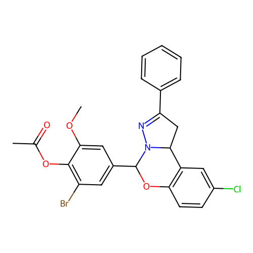 [2-bromo-4-(9-chloro-2-phenyl-5,10b-dihydro-1H-pyrazolo[1,5-c][1,3]benzoxazin-5-yl)-6-methoxyphenyl] acetate structure