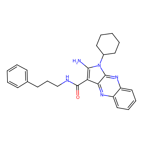2-amino-1-cyclohexyl-N-(3-phenylpropyl)-1H-pyrrolo[2,3-b]quinoxaline-3-carboxamide structure
