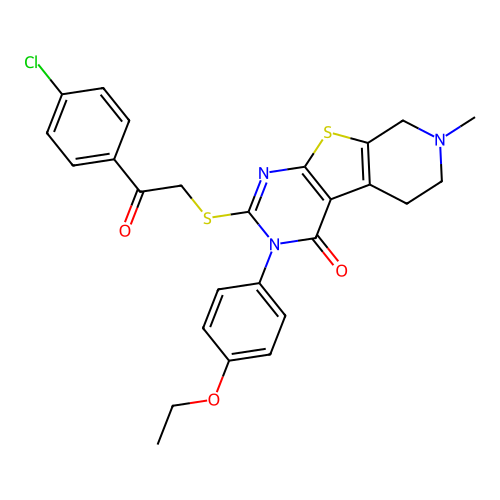 2-((2-(4-chlorophenyl)-2-oxoethyl)thio)-3-(4-ethoxyphenyl)-7-methyl-5,6,7,8-tetrahydropyrido[4',3':4,5]thieno[2,3-d]pyrimidin-4(3H)-one structure