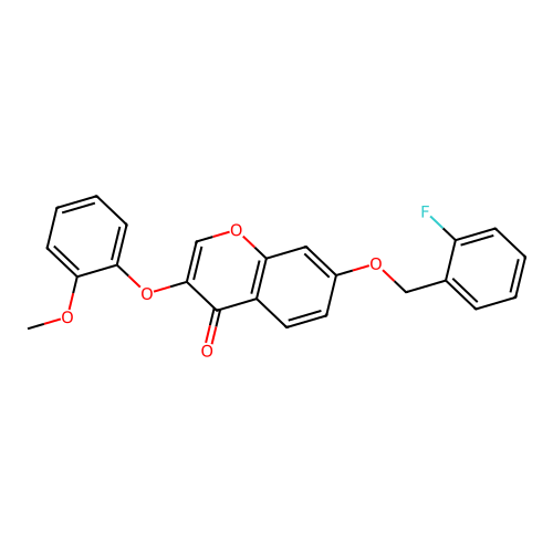 7-[(2-Fluorophenyl)methoxy]-3-(2-methoxyphenoxy)chromen-4-one structure