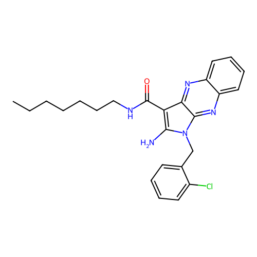 2-amino-1-(2-chlorobenzyl)-N-heptyl-1H-pyrrolo[2,3-b]quinoxaline-3-carboxamide structure