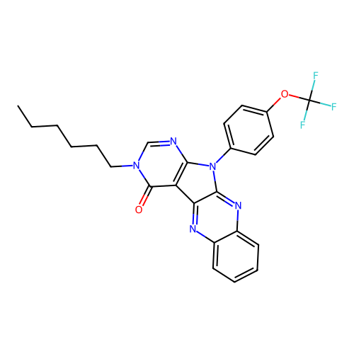 3-hexyl-11-(4-(trifluoromethoxy)phenyl)-3H-pyrimido[5',4':4,5]pyrrolo[2,3-b]quinoxalin-4(11H)-one structure