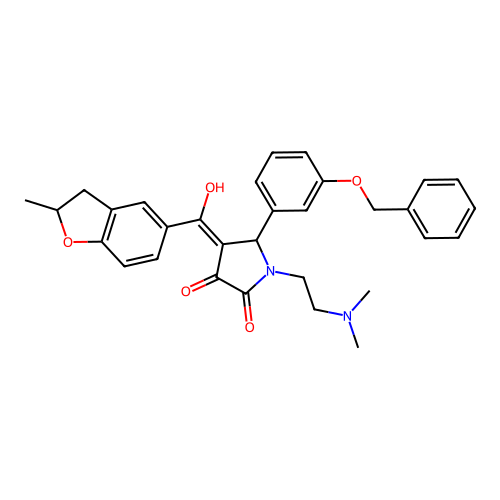 (4E)-1-(2-dimethylaminoethyl)-4-[hydroxy-(2-methyl-2,3-dihydro-1-benzofuran-5-yl)methylidene]-5-(3-phenylmethoxyphenyl)pyrrolidine-2,3-dione structure