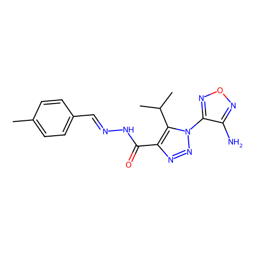 (E)-1-(4-amino-1,2,5-oxadiazol-3-yl)-5-isopropyl-N'-(4-methylbenzylidene)-1H-1,2,3-triazole-4-carbohydrazide structure