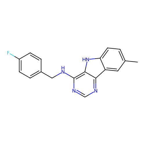 N-[(4-fluorophenyl)methyl]-8-methyl-5H-pyrimido[5,4-b]indol-4-amine structure