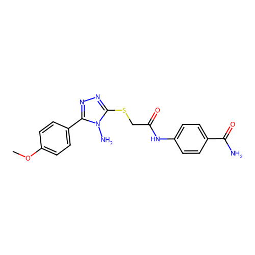 4-{2-[4-Amino-5-(4-methoxyphenyl)-1,2,4-triazol-3-ylthio]acetylamino}benzamide structure
