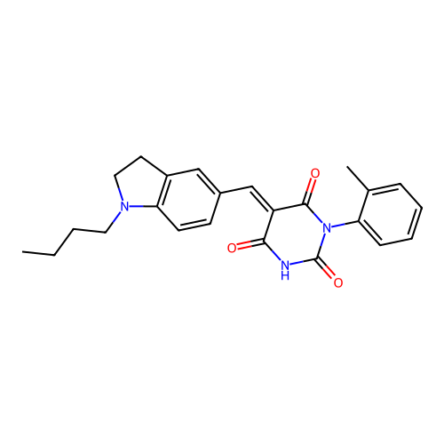 5-((1-butylindolin-5-yl)methylene)-1-(o-tolyl)pyrimidine-2,4,6(1H,3H,5H)-trione structure