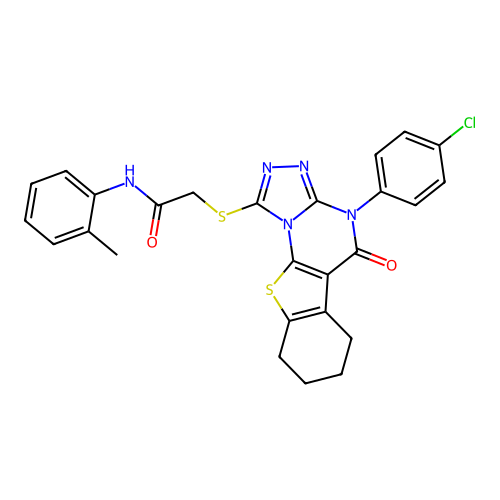2-((4-(4-chlorophenyl)-5-oxo-4,5,6,7,8,9-hexahydrobenzo[4,5]thieno[3,2-e][1,2,4]triazolo[4,3-a]pyrimidin-1-yl)thio)-N-(o-tolyl)acetamide structure