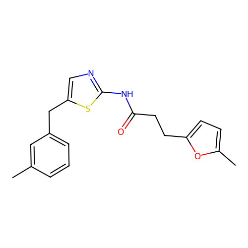 N-[5-(3-methylbenzyl)-1,3-thiazol-2-yl]-3-(5-methylfuran-2-yl)propanamide structure