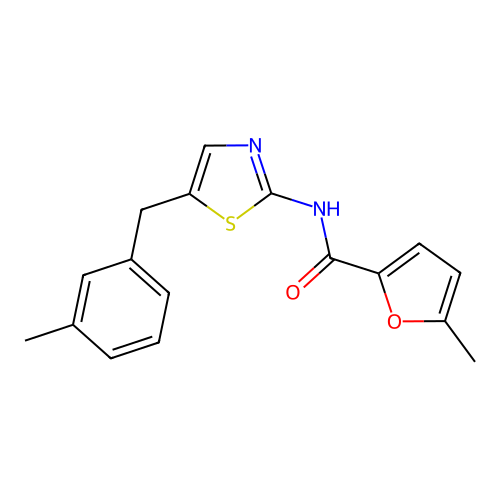 5-methyl-N-[5-[(3-methylphenyl)methyl]-1,3-thiazol-2-yl]furan-2-carboxamide structure