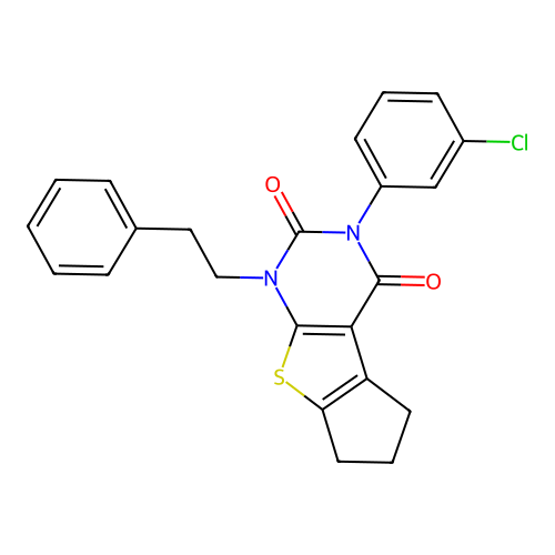 3-(3-chlorophenyl)-1-(2-phenylethyl)-1,5,6,7-tetrahydro-2H-cyclopenta[4,5]thieno[2,3-d]pyrimidine-2,4(3H)-dione structure