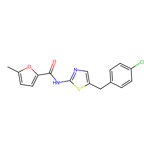 N-[5-(4-chlorobenzyl)-1,3-thiazol-2-yl]-5-methylfuran-2-carboxamide structure