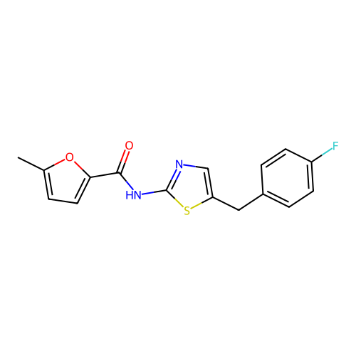 N-[5-[(4-fluorophenyl)methyl]-1,3-thiazol-2-yl]-5-methylfuran-2-carboxamide structure