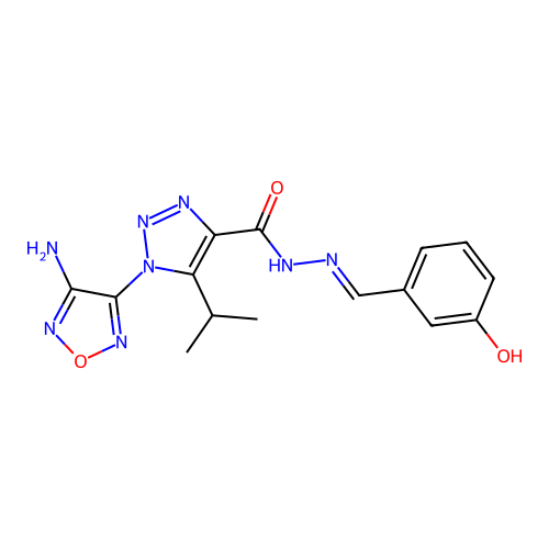 (E)-1-(4-amino-1,2,5-oxadiazol-3-yl)-N'-(3-hydroxybenzylidene)-5-isopropyl-1H-1,2,3-triazole-4-carbohydrazide structure