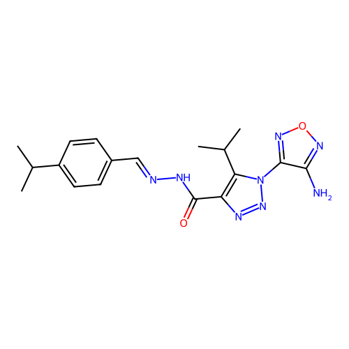 (E)-1-(4-amino-1,2,5-oxadiazol-3-yl)-5-isopropyl-N'-(4-isopropylbenzylidene)-1H-1,2,3-triazole-4-carbohydrazide structure