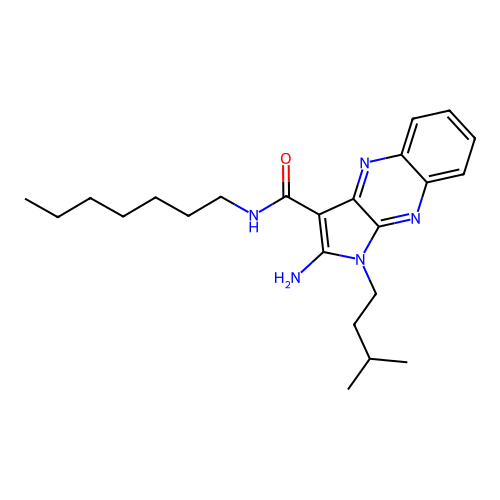 2-amino-N-heptyl-1-(3-methylbutyl)-1H-pyrrolo[2,3-b]quinoxaline-3-carboxamide structure