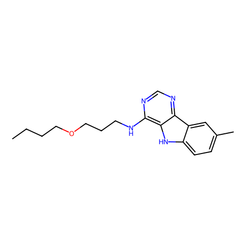 N-(3-butoxypropyl)-8-methyl-5H-pyrimido[5,4-b]indol-4-amine structure