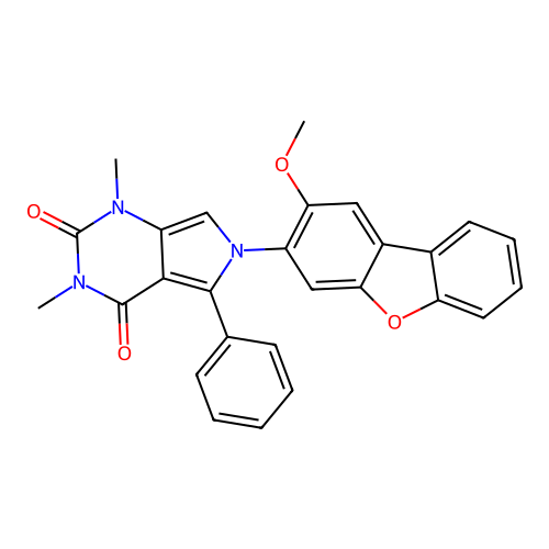 6-(2-methoxydibenzo[b,d]furan-3-yl)-1,3-dimethyl-5-phenyl-1H-pyrrolo[3,4-d]pyrimidine-2,4(3H,6H)-dione structure