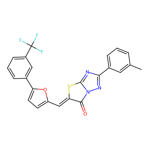 (5Z)-2-(3-methylphenyl)-5-({5-[3-(trifluoromethyl)phenyl]-2-furyl}methylene)[1,3]thiazolo[3,2-b][1,2,4]triazol-6(5H)-one structure