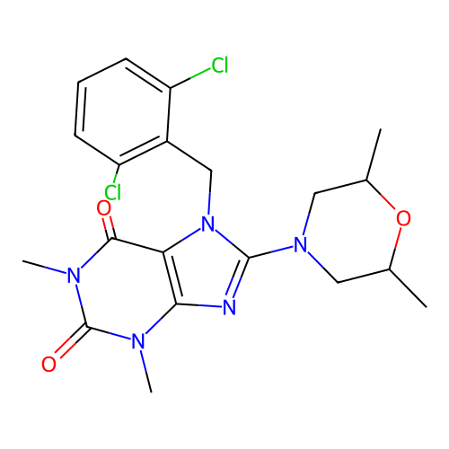 7-(2,6-dichlorobenzyl)-8-(2,6-dimethylmorpholin-4-yl)-1,3-dimethyl-3,7-dihydro-1H-purine-2,6-dione structure